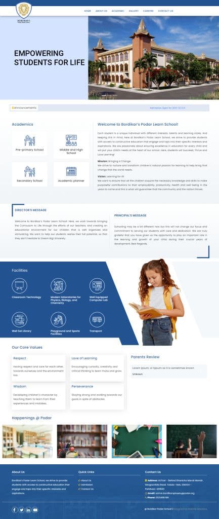 Bordikar’s Podar Learn School website