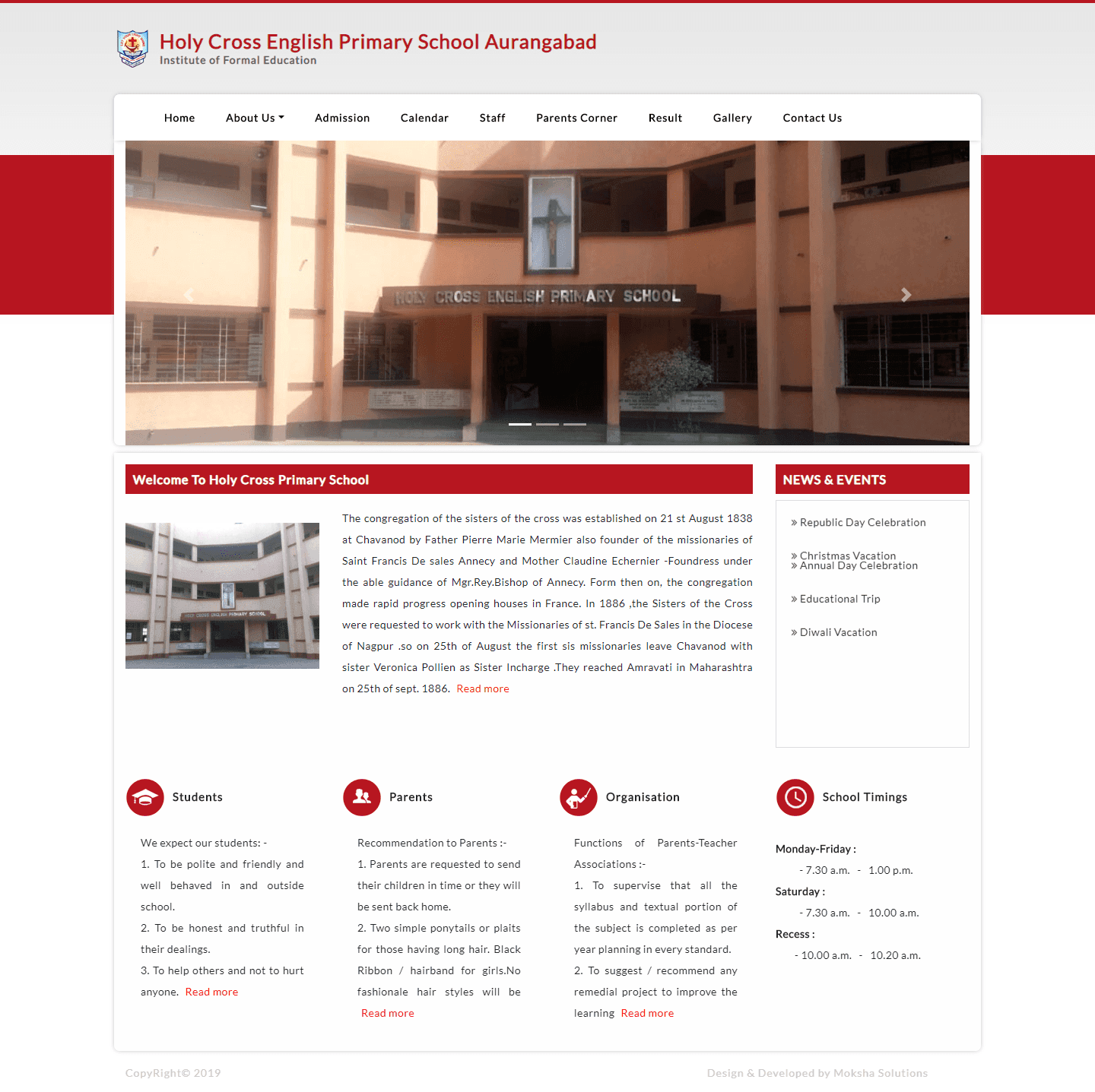 Holy Cross Primary English School website