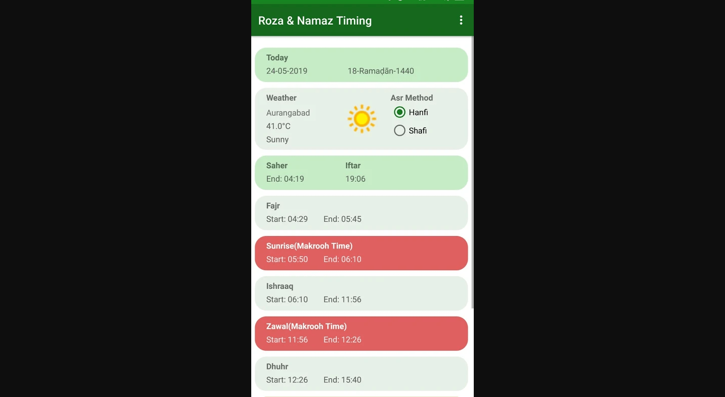 Roza & Namaz Timing